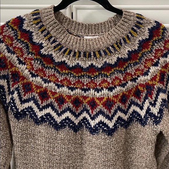 J Jill Fair Isle Southwest Nordic Knit Chunky Cozy brown pullover sweater size M - Picture 2 of 12